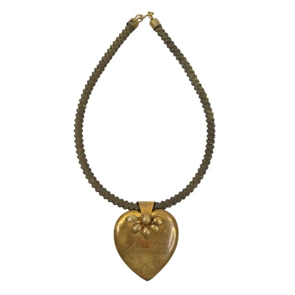 Vintage Choker Necklace Heart Floral ENGRAVED Dorothy Stretchy Boho Hippie Goth - Picture 1 of 14